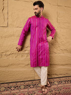 Men Pink Cotton Solid Embroidered Straight Kurta-MKU1120
