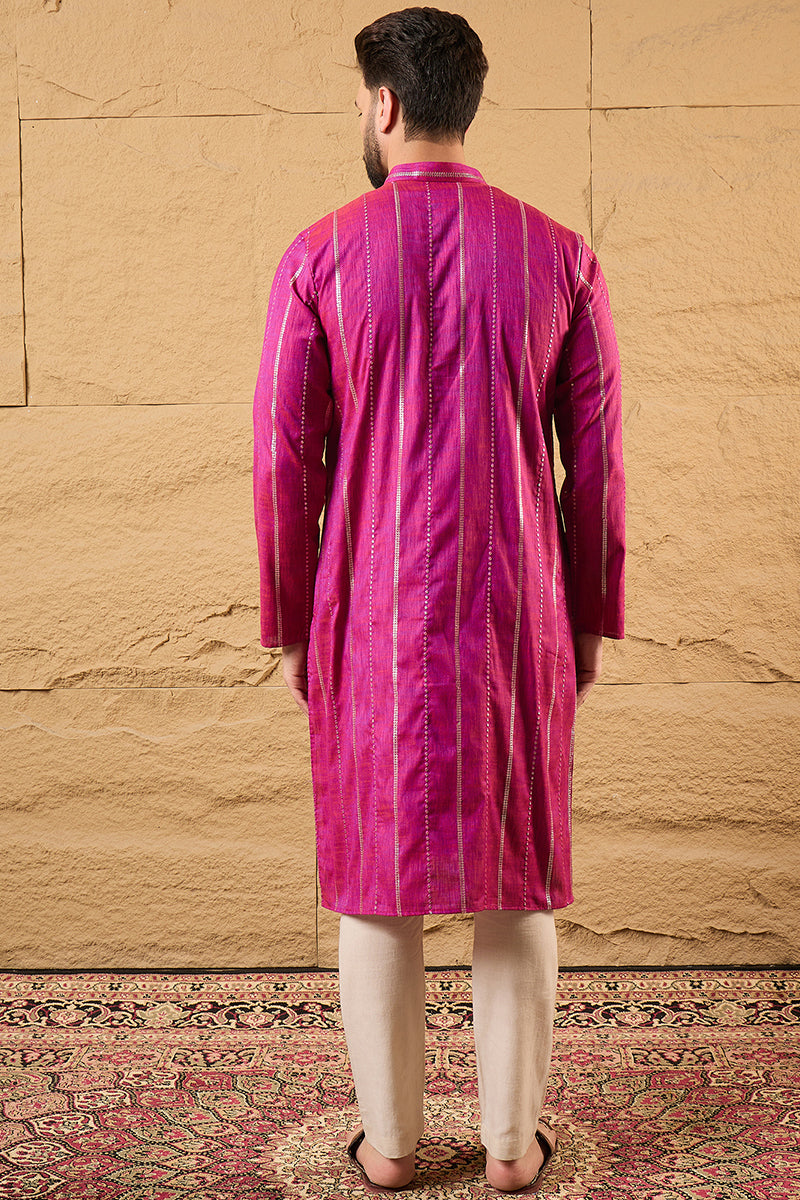 Pink Pure Cotton Embroidered Straight Kurta HOPMKU1120