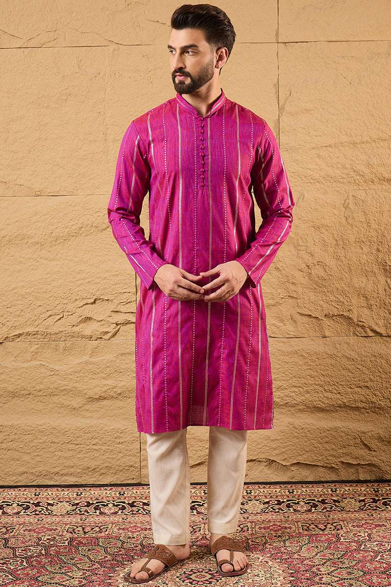 Pink Pure Cotton Embroidered Straight Kurta HOPMKU1120