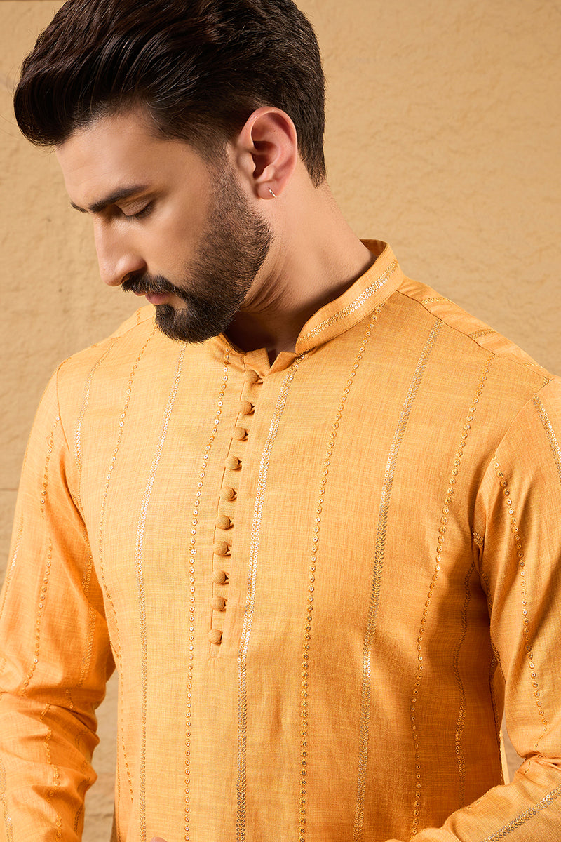 Yellow Cotton Embroidered Indian Wear for Men HOPMKU1122 | DesiQlo