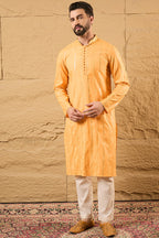 Yellow Cotton Embroidered Straight Kurta HOPMKU1122