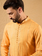 Men Yellow Cotton Solid Embroidered Straight Kurta-MKU1122