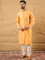 Men Yellow Cotton Solid Embroidered Straight Kurta-MKU1122