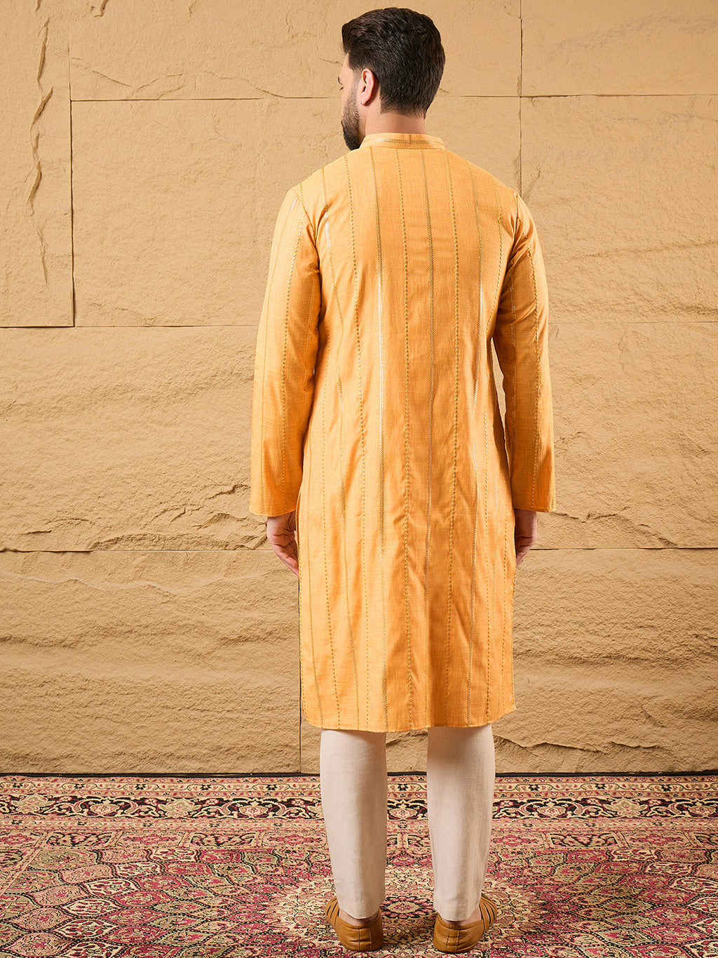 Men Yellow Cotton Solid Embroidered Straight Kurta-MKU1122