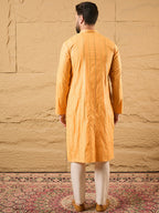 Men Yellow Cotton Solid Embroidered Straight Kurta-MKU1122
