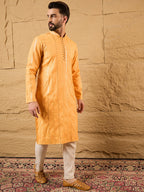Men Yellow Cotton Solid Embroidered Straight Kurta-MKU1122