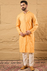Yellow Cotton Embroidered Straight Kurta HOPMKU1122