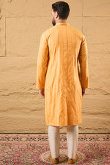Yellow Cotton Embroidered Straight Kurta HOPMKU1122