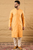 Yellow Cotton Embroidered Straight Kurta HOPMKU1122