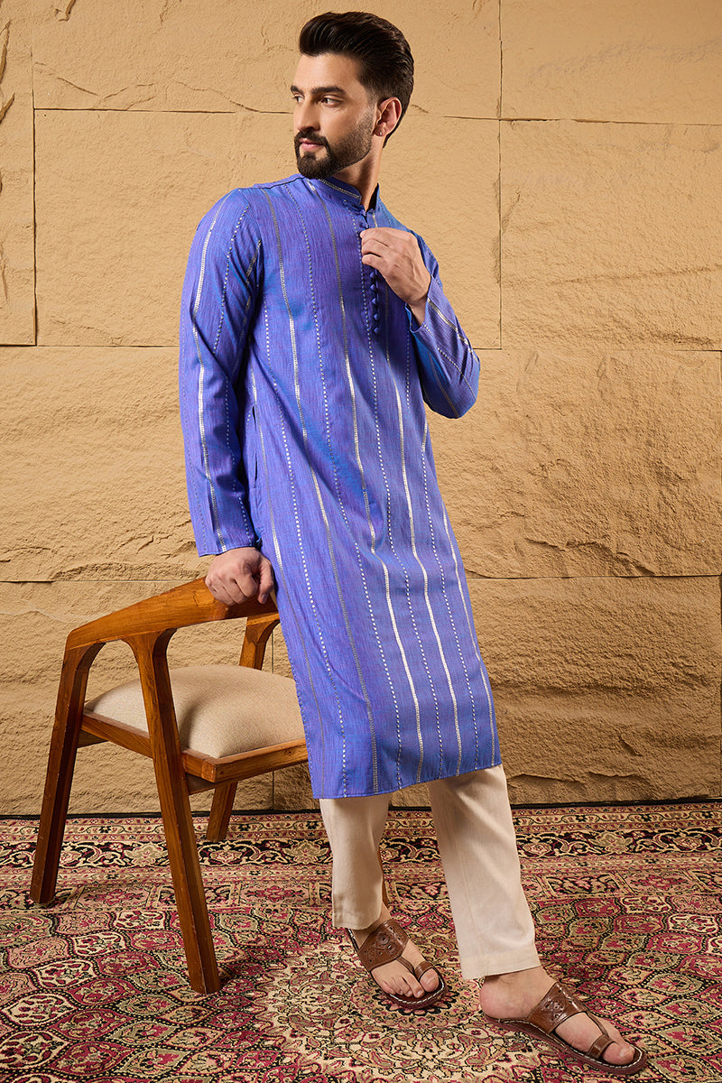 Blue Pure Cotton Embroidered Straight Kurta HOPMKU1123