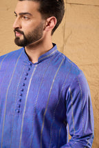 Blue Pure Cotton Embroidered Straight Kurta HOPMKU1123