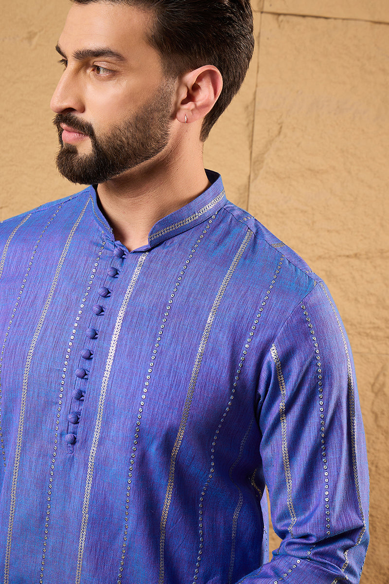 Blue Pure Cotton Embroidered Straight Kurta HOPMKU1123
