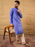 Men Blue Cotton Solid Embroidered Straight Kurta-MKU1123