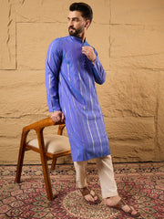 Men Blue Cotton Solid Embroidered Straight Kurta-MKU1123