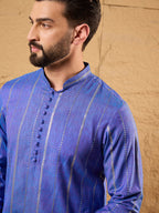 Men Blue Cotton Solid Embroidered Straight Kurta-MKU1123