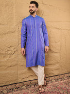 Men Blue Cotton Solid Embroidered Straight Kurta-MKU1123