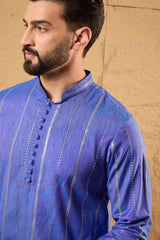 Blue Pure Cotton Embroidered Straight Kurta HOPMKU1123