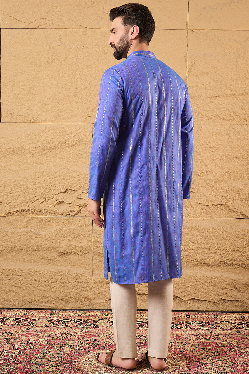 Blue Pure Cotton Embroidered Straight Kurta HOPMKU1123
