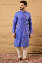 Blue Pure Cotton Embroidered Straight Kurta HOPMKU1123