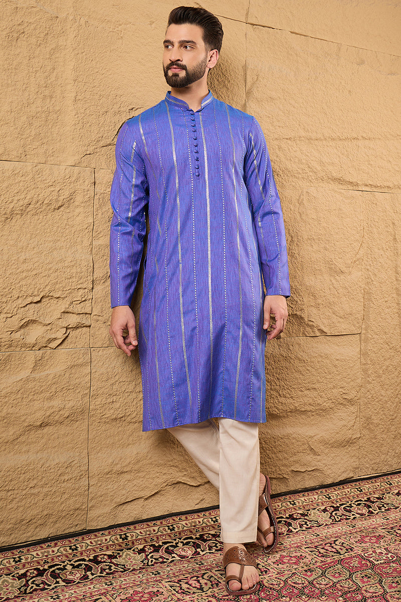 Blue Pure Cotton Embroidered Straight Kurta HOPMKU1123