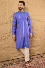 Blue Pure Cotton Embroidered Straight Kurta HOPMKU1123