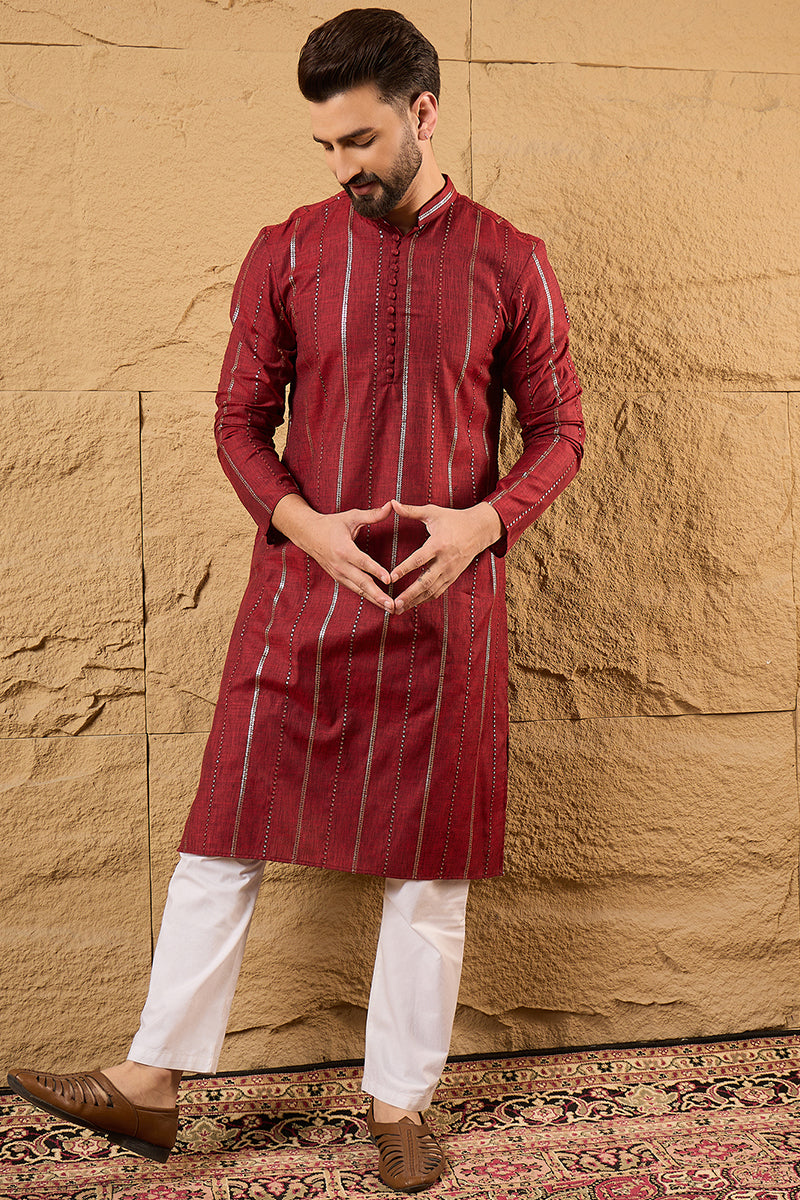 Maroon Cotton Solid Indian Wear for Men HOPMKU1124 | DesiQlo