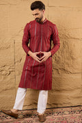 Maroon Cotton Solid Embroidered Sequins Straight Kurta HOPMKU1124