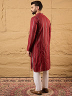 Men Maroon Cotton Solid Embroidered Straight Kurta-MKU1124