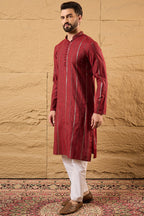 Maroon Cotton Solid Embroidered Sequins Straight Kurta HOPMKU1124