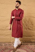 Maroon Cotton Solid Embroidered Sequins Straight Kurta HOPMKU1124