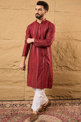 Maroon Cotton Solid Embroidered Sequins Straight Kurta HOPMKU1124