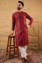 Maroon Cotton Solid Embroidered Sequins Straight Kurta HOPMKU1124