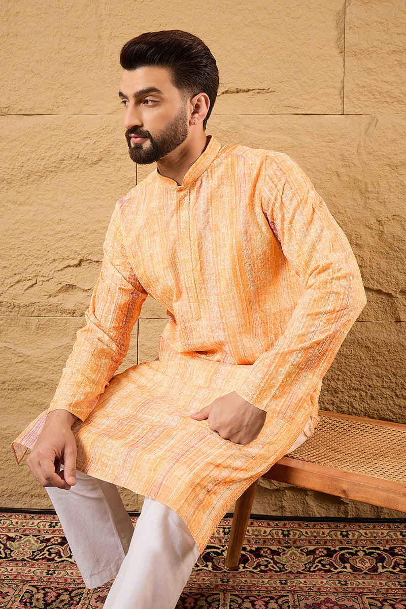 Orange Viscose Rayon Abstract Embroidered Chikankari Straight Kurta HOPMKU1125