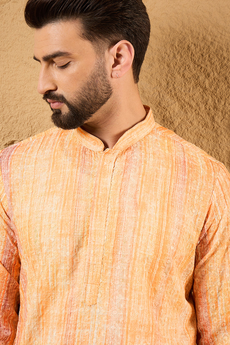 Orange Viscose Rayon Abstract Embroidered Chikankari Straight Kurta HOPMKU1125