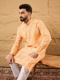 Men Orange Viscose Rayon Abstract Embroidered Straight Kurta-MKU1125