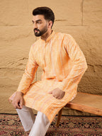 Men Orange Viscose Rayon Abstract Embroidered Straight Kurta-MKU1125