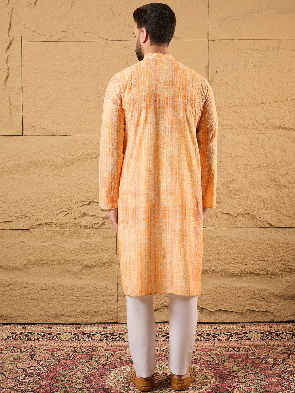 Men Orange Viscose Rayon Abstract Embroidered Straight Kurta-MKU1125