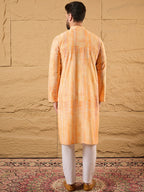 Men Orange Viscose Rayon Abstract Embroidered Straight Kurta-MKU1125