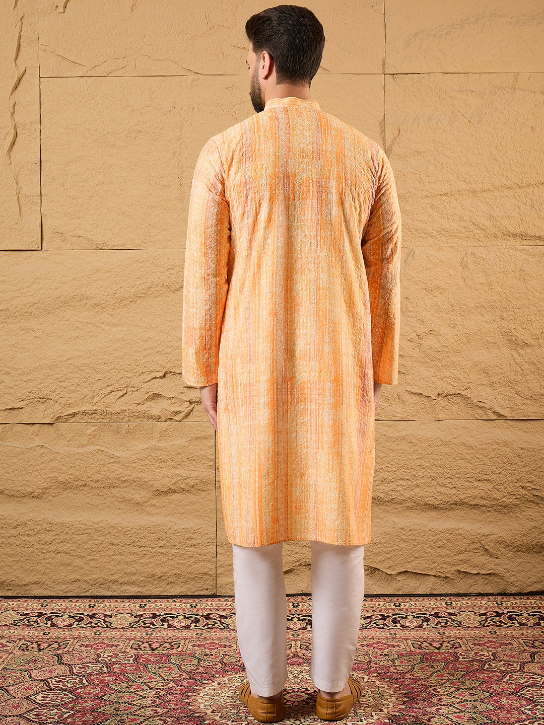Men Orange Viscose Rayon Abstract Embroidered Straight Kurta-MKU1125
