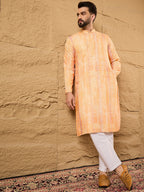 Men Orange Viscose Rayon Abstract Embroidered Straight Kurta-MKU1125
