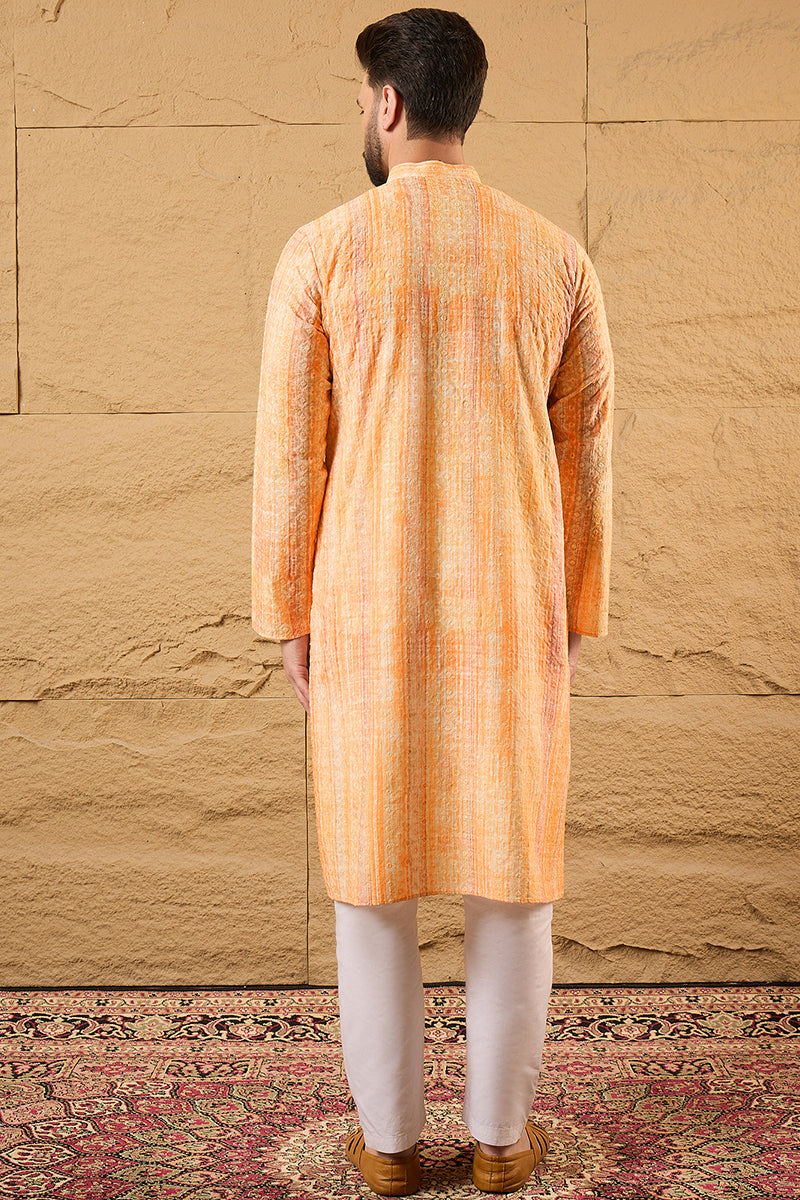 Orange Viscose Rayon Abstract Embroidered Chikankari Straight Kurta HOPMKU1125