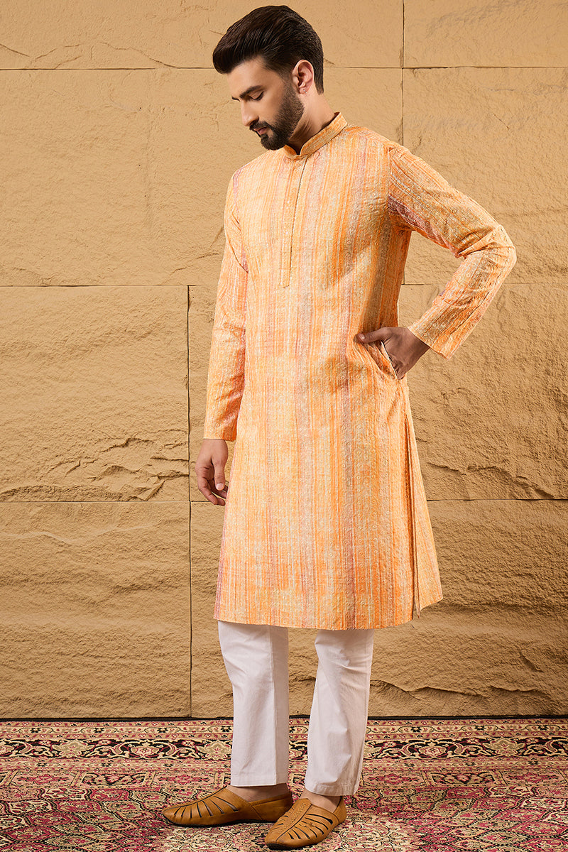 Orange Viscose Rayon Abstract Embroidered Chikankari Straight Kurta HOPMKU1125