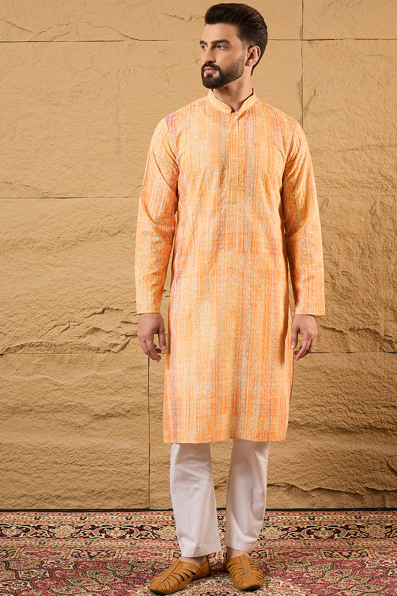 Orange Viscose Rayon Abstract Embroidered Chikankari Straight Kurta HOPMKU1125