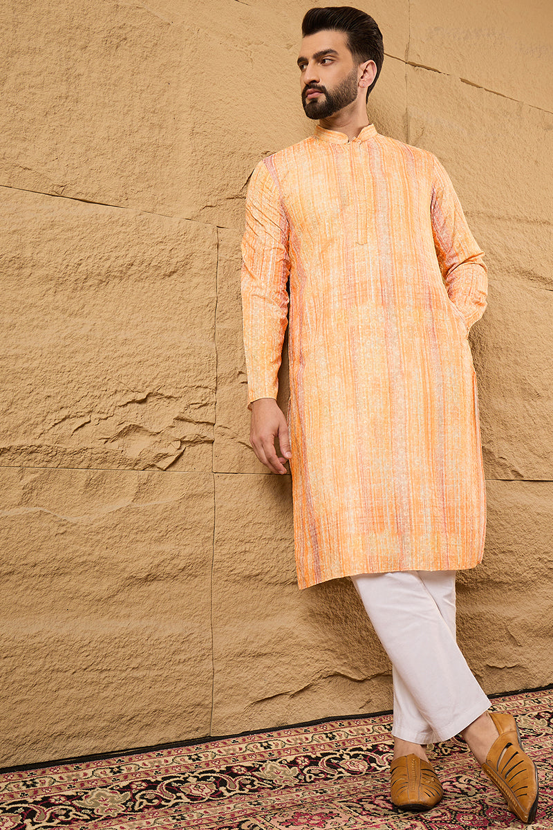 Orange Viscose Rayon Abstract Embroidered Chikankari Straight Kurta HOPMKU1125
