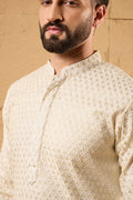 Off White Polyester Embroidered Mandarin Collar Straight Kurta MKU1126
