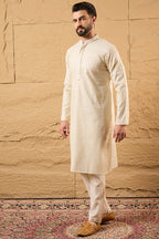 Off White Polyester Embroidered Mandarin Collar Straight Kurta MKU1126