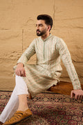 Off White Silk Blend Embroidered Mandarin Collar Straight Kurta MKU1127