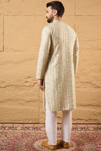 Off White Silk Blend Embroidered Mandarin Collar Straight Kurta MKU1127