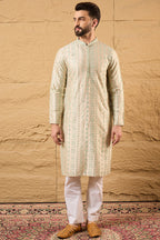 Off White Silk Blend Embroidered Mandarin Collar Straight Kurta MKU1127