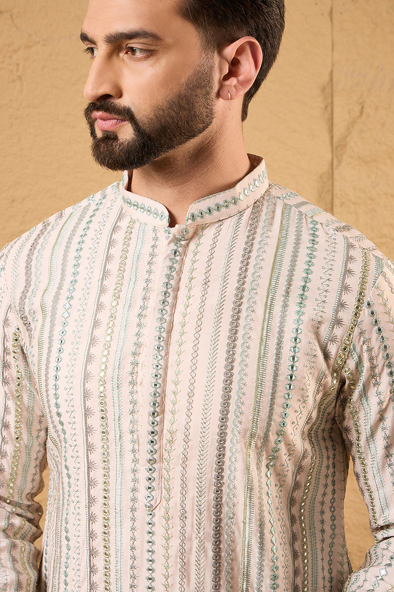 Pink Silk Embroidered Mandarin Collar Straight Kurta MKU1129